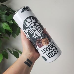 NEW Inspired Starbucks Halloween Spooky Vibes Spiderwebs Roses Tumbler SS